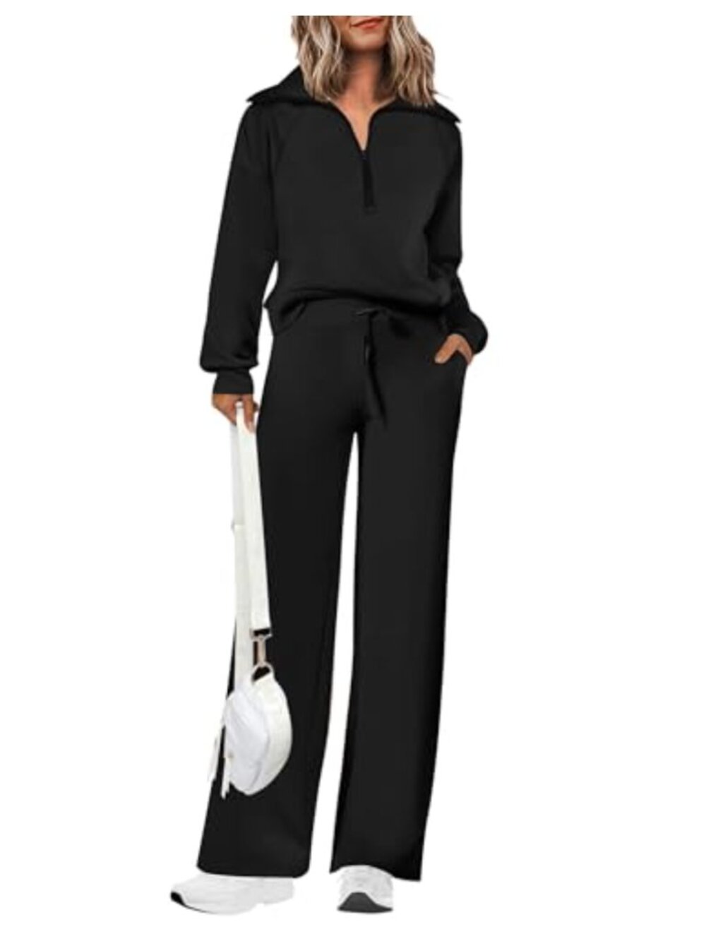 Women's 2 Piece Lounge Set Half Zip Sweatshirt Palazzo Pants Tracksuit Set